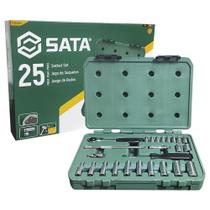 Jogo de Soquete Polegada SEXTAVADO 1/4 25 Peças SATA ST09098