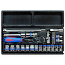 Jogo de Soquete Sextavado 1/2 Pol. com 22 Peças - Kingtony