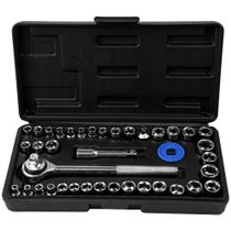 Jogo de Soquete Sextavado 1/4 e 3/8 Pol. com Catraca 40 Peça