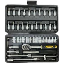 Jogo de soquete sextavado 4 a 14 mm encaixe 1/4" com 46 peças - 7666