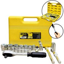 Jogo de Soquetes 1/2 POL Kit com 22 Peças de 10 a 32 mm e Maleta - Modelo EVJS22M Evald