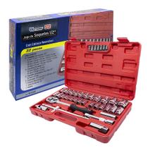 Jogo De Soquetes 32 Peças 1/2 Pol Com Catraca Reversível Jogo De Soquetes 32 Peças 1/2 Pol Com Catraca Reversível