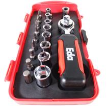 Jogo de Soquetes e Bits Com Chave Catraca 1/4 19 Peças 9JG - EDA Jogo de Soquetes e Bits Com Chave Catraca 1/4 19 Peças 9JG - EDA