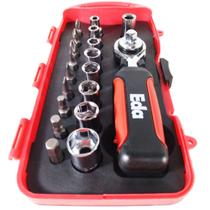 Jogo de Soquetes e Bits Com Chave Catraca 1/4 19 Peças 9JG - EDA Jogo de Soquetes e Bits Com Chave Catraca 1/4 19 Peças 9JG - EDA