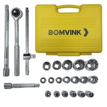 Jogo de Soquetes Encaixe 1/2" 22 Peças 8 a 32 mm Estriado BOM-3918 - BOMVINK Jogo de Soquetes Encaixe 1/2" 22 Peças 8 a 32 mm Estriado BOM-3918 - BOMVINK