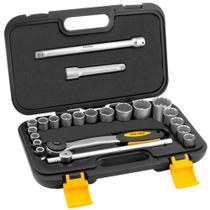 Jogo de Soquetes Estriados 1/2 Pol. 8mm a 32mm com 22 Peças - Vonder