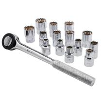 Jogo de Soquetes Estriados 15 Peças de 1/2 Polegadas FortG Jogo de Soquetes Estriados 15 Peças de 1/2 Polegadas FortG