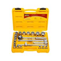 Jogo de Soquetes Estriados 22 Peças Tramontina Encaixe 1/2 Aço Cromo Vanádio Com Catraca + Maleta