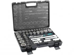 Jogo de soquetes estriados de 1/2 pol. com 39 peças e maleta stels 135789 Jogo de soquetes estriados de 1/2 pol. com 39 peças e maleta stels 135789