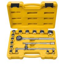 Jogo de Soquetes Estriados Encaixe 1/2"" em Aço Cromo Vanádio com Acabamento Cromado e Maleta 17 Peças - 43600017 - TRAMONTINA