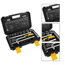 Jogo de Soquetes Estriados Encaixe 1/2 Pol. 10 mm a 32 mm com 18 Peças Vonder