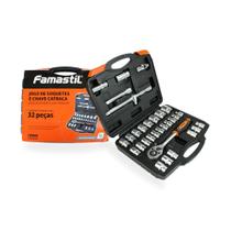 Jogo De Soquetes Famastil 32 Peças com Catraca, Ideal para Reparos Mecânicos, Manutenção Automotiva e Uso Profissional