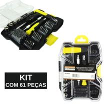 Jogo de Soquetes Ponteira Bits 61 Peças com Chaves Extensor em Aço Cromo