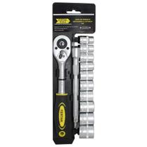 Jogo de Soquetes Sextavado 3/8 de 10 à 22mm em Aço Cromo Vanádio com 12 Peças Fertak