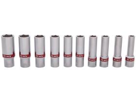 Jogo de Soquetes Sextavado Longos 10 22 mm 10 Peças Encaixe 1/2 Polegada com Suporte MTX