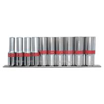 Jogo de Soquetes Sextavado Longos 8 - 19 mm 10 Peças Encaixe 3/8 Pol. com Suporte MTX 135919