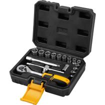 Jogo de Soquetes Sextavados com Encaixe de 1/4" 4 mm a 13 mm com Catraca - 16 Peças - VONDER