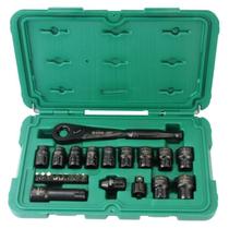 Jogo de soquetes x6 pass-trhu com 24 pecas encaixe 3/8 st09060g sata