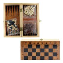 Jogo de Tabuleiro 3 em 1 Xadrez Dama Gamão Maleta De Madeira Dobrável 23,5cm