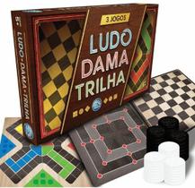 Jogo de tabuleiro 3 jogos ludo/dama e trilha - pais e filhos
