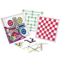 Jogo de Tabuleiro 4 em 1 - Dama, Ludo, Trilha E Pega Varetas Jogo de Tabuleiro 4 em 1 - Dama, Ludo, Trilha E Pega Varetas