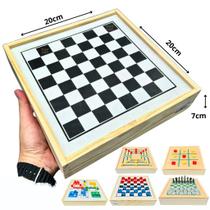 Jogo de Tabuleiro 5 em 1 em Madeira Premium Xadrez Dama Ludo Trilha Velha Educativo Toy Trade