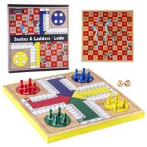 Jogo de tabuleiro AMEROUS Ludo Snakes and Ladders 2 em 1 Madeira 30,5 cm
