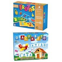 Jogo de Tabuleiro Aprender o Alfabeto + Associe Numeros e Frutas - Pais e Filhos