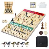 Jogo de tabuleiro Bfhosehold 4 em 1 Dobrable Wooden Horse Race