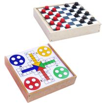 Jogo de Tabuleiro Clássico 2 em 1 Dama e Ludo em Madeira (MDF) Diversão para Toda a Família