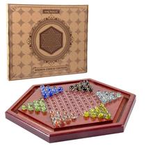 Jogo de tabuleiro de damas chinês AMEROUS Wooden 34,5 cm com 60 bolinhas de gude