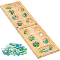 Jogo de tabuleiro de madeira dobrável da Regal Games com 48 pedras de vidro, para idades de 8 a 20 anos