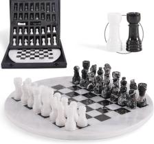 Jogo de Tabuleiro EARTHENTONES Conjunto de Xadrez em Mármore com Tabuleiro de 30 cm Jogo de Tabuleiro EARTHENTONES Conjunto de Xadrez em Mármore com Tabuleiro de 30 cm