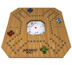 Jogo de tabuleiro Jackaroo 2-4 jogadores com cartas e mármores em madeira de carvalho