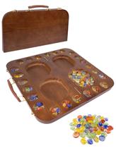 Jogo de tabuleiro Mancala de madeira para 4 jogadores com contas e estojo de vidro Jogo de tabuleiro Mancala de madeira para 4 jogadores com contas e estojo de vidro