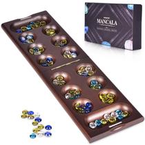 Jogo de tabuleiro Mancala VAMSLOVE de madeira com fechadura magnética +56 pedras Jogo de tabuleiro Mancala VAMSLOVE de madeira com fechadura magnética +56 pedras