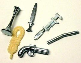 Jogo de tabuleiro Replacement Weapons Set Clue (6) Pewter Hasbro Jogo de tabuleiro Replacement Weapons Set Clue (6) Pewter Hasbro