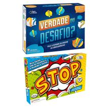 Jogo de Tabuleiro Stop + Verdade ou Desafio Perguntas e Respostas - Pais e Filhos Jogo de Tabuleiro Stop + Verdade ou Desafio Perguntas e Respostas - Pais e Filhos