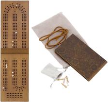 Jogo de tabuleiro Travel Cribbage Ddown 3 Tracks Leather & Bamboo Jogo de tabuleiro Travel Cribbage Ddown 3 Tracks Leather & Bamboo