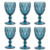 Jogo de taça de vidro azul com 6 peças 325ml decorativa para água suco refrigerante mesa posta