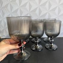 Jogo de taça de vidro canelada preta 380ml com 6 peças kit conjunto taca preto cozinha água vinho