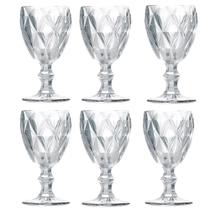Jogo de taça de vidro com 6 peças decorativas diamond 320ml transparente - lyor