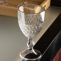 Jogo de taça de vidro com coração fio de ouro dourado 330ml com 6 peças kit conjunto taças taca água vinho cerveja lyor