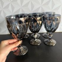 Jogo de taça de vidro diamond preta com 6 peças para água vinho cerveja kit conjunto taças