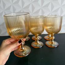 Jogo de taça de vidro dourada canelada 380ml com 6 peças kit conjunto taças para água vinho
