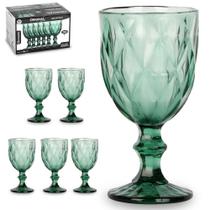 Jogo De Taca De Vidro Para Água / Vinho Diamante Verde Com 6 Peças 260ml - ORIGINAL LINE