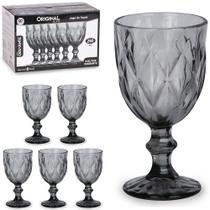 Jogo De Taca De Vidro Para Água / Vinho Fume Diamante Com 6 Peças 260ml