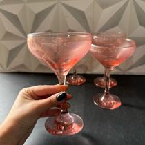 Jogo de taça de vidro rosa com 4 peças de coquetel 220ml kit conjunto taças drink vinho taca rosas conjunto bebidas