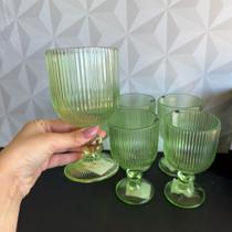 Jogo de taça de vidro verde com 6 peças 255ml canelado listrado para água vinho kit conjunto taças
