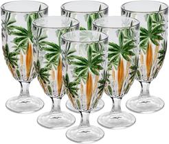 Jogo De Taça Vidro Palm Tree Handpaint Verde 450ml Cristal - Wolff - Jogo De Taça Vidro Palm Tree Handpaint Verde 450ml Cristal - Wolff -